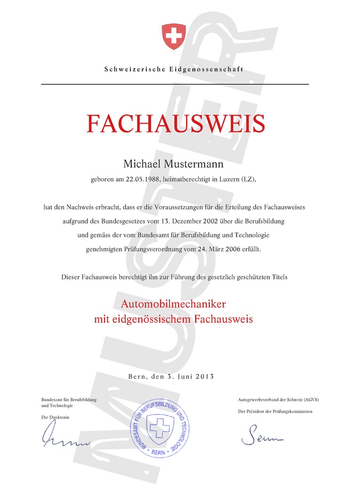 Fachausweis Schweiz kaufen