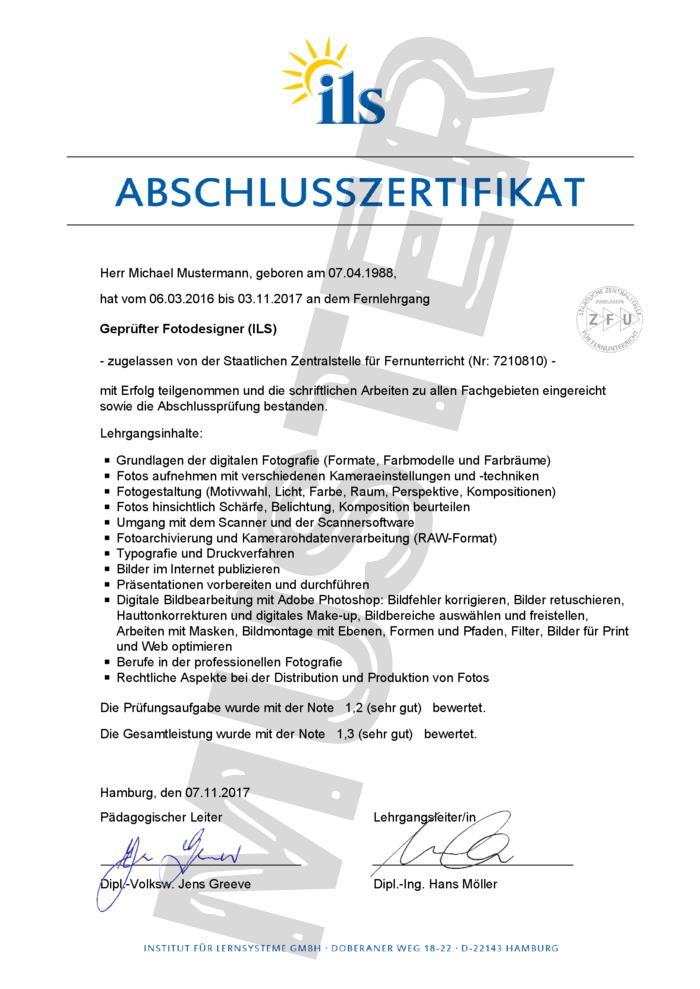 Fernschule ILS Abschluss-Zertifikat kaufen