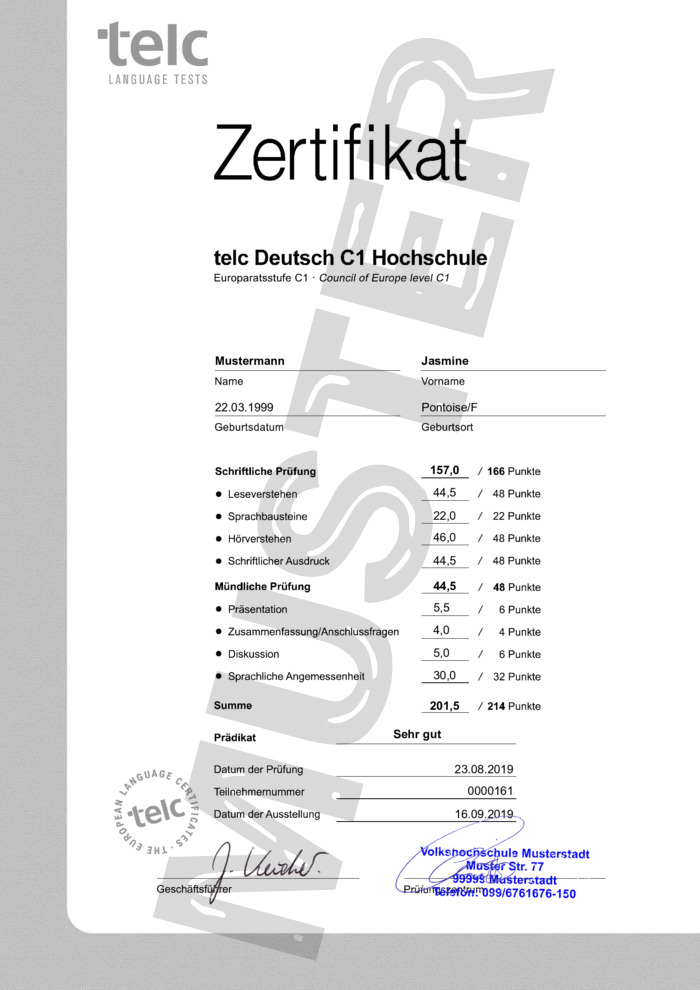 Sprachzertifikat TELC Deutsch C1 Hochschule kaufen